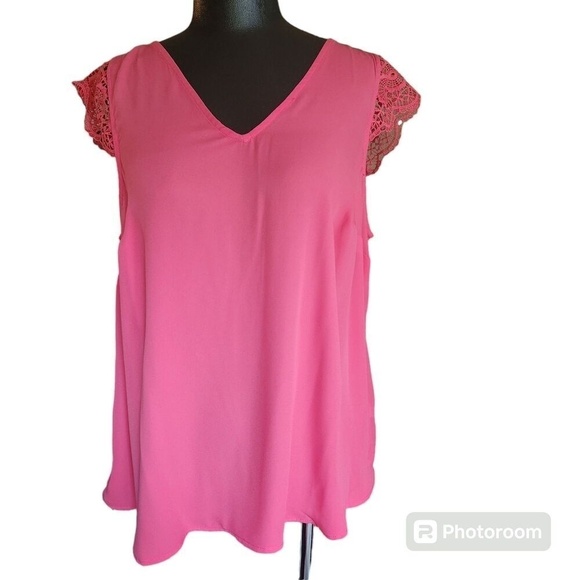torrid Tops - Torrid Pink V Neck Lace Sleeve Blouse Shirt Size 00